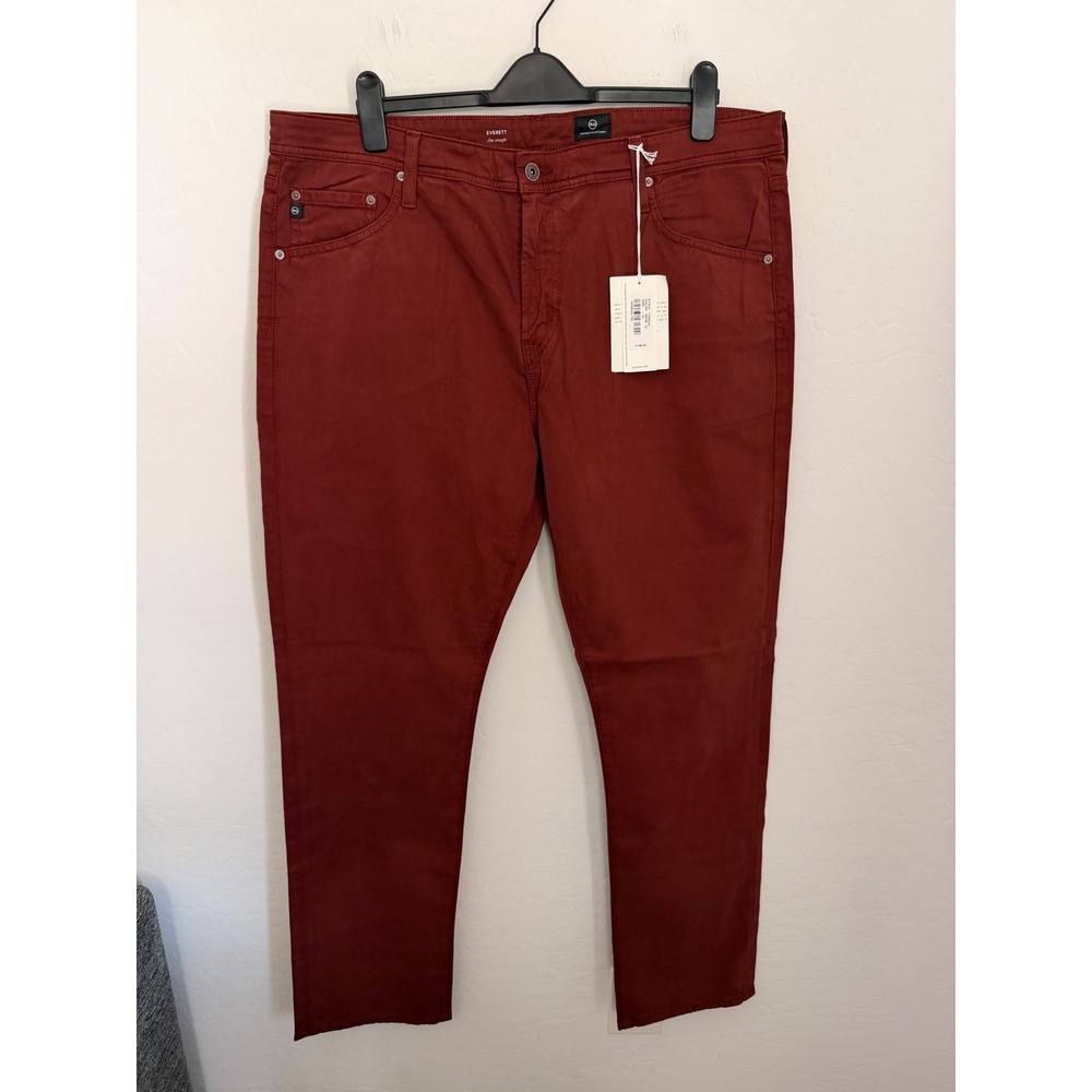 AG Adriano Goldschmied Everett Slim Straight Minimalist Pants Dark Red 40x32 NWT